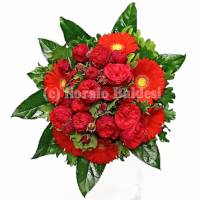 Bouquet rosso rose a grappolo e gerbere per laurea